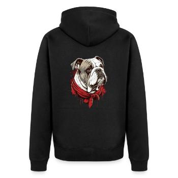 Bulldogge Haustier mit rotem Schal - Unisex Premium Bio Zip Hoodie - Schwarz - Hinten - Nico (187cm)