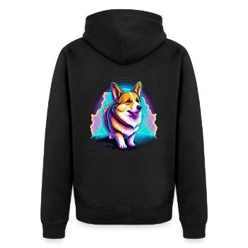 Entzückender Vaporwave Corgi - Unisex Premium Bio Zip Hoodie - Schwarz - Hinten - Nico (187cm)
