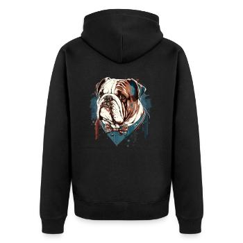 Bulldogge mit niedlicher Fliege - Unisex Premium Bio Zip Hoodie - Schwarz - Hinten - Nico (187cm)