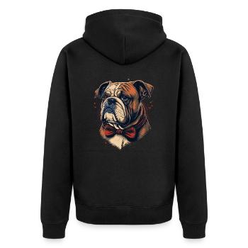 Bulldogge mit roter Fliege - Unisex Premium Bio Zip Hoodie - Schwarz - Hinten - Nico (187cm)