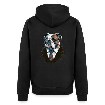Bulldogge im schwarzen Anzug - Unisex Premium Bio Zip Hoodie - Schwarz - Hinten - Nico (187cm)