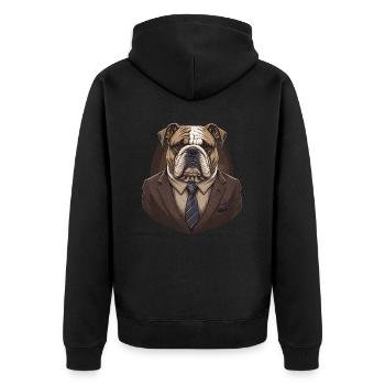 Entzückende Bulldogge im braunen Anzug - Unisex Premium Bio Zip Hoodie - Schwarz - Hinten - Nico (187cm)