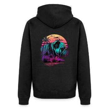 Bulldog at the Beach Vaporwave - Unisex Premium Organic Zip Hoodie - black - Back - Nico (187cm)