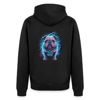 Glowing Bulldog Vaporwave - Unisex Premium Organic Zip Hoodie - black - Back - Nico (187cm)