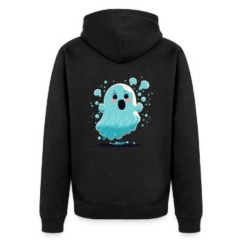 Stunned Ghost - Unisex Premium Organic Zip Hoodie - black - Back - Nico (187cm)