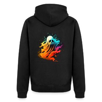 Bunter Totenkopfkopf Geist - Unisex Premium Bio Zip Hoodie - Schwarz - Hinten - Nico (187cm)