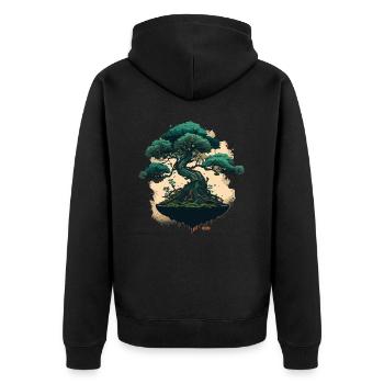 Winziger grüner Bonsai - Unisex Premium Bio Zip Hoodie - Schwarz - Hinten - Nico (187cm)