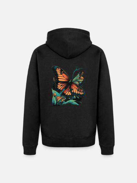 Butterfly Loves Flowers - Unisex Premium Organic Zip Hoodie - black