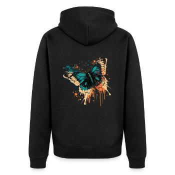 Butterfly Design - Unisex Premium Organic Zip Hoodie - black - Back - Nico (187cm)