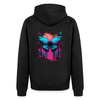 Vaporwave Dreams Schmetterling - Unisex Premium Bio Zip Hoodie - Schwarz - Hinten - Nico (187cm)