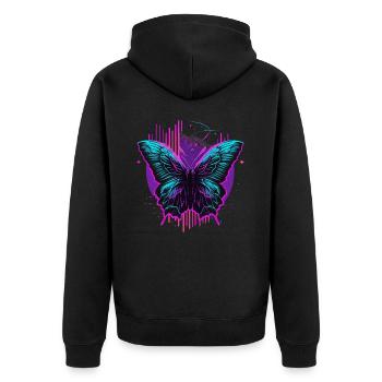 Leuchten im dunklen Schmetterling - Unisex Premium Bio Zip Hoodie - Schwarz - Hinten - Nico (187cm)