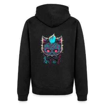 Evil Cat - Unisex Premium Organic Zip Hoodie - black - Back - Nico (187cm)