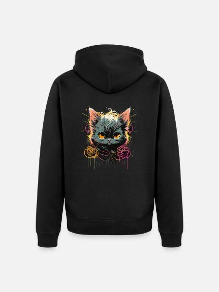Electric Brave Cat - Unisex Premium Organic Zip Hoodie - black