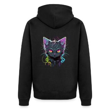 Coole Katze Illustration - Unisex Premium Bio Zip Hoodie - Schwarz - Hinten - Nico (187cm)