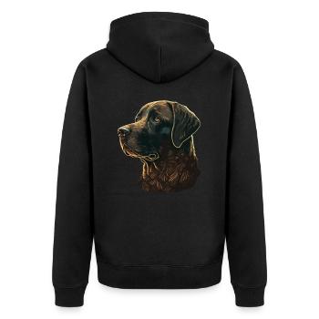 Ruhiger Labrador Retriever - Unisex Premium Bio Zip Hoodie - Schwarz - Hinten - Nico (187cm)