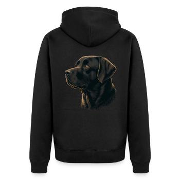 Weich aussehender dunkelbrauner Labrador Retriever - Unisex Premium Bio Zip Hoodie - Schwarz - Hinten - Nico (187cm)