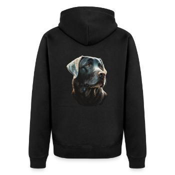Labrador Retriever auf glühenden Lichtern - Unisex Premium Bio Zip Hoodie - Schwarz - Hinten - Nico (187cm)