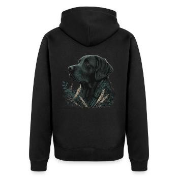 Dark Labrador Retriever in Blättern - Unisex Premium Bio Zip Hoodie - Schwarz - Hinten - Nico (187cm)