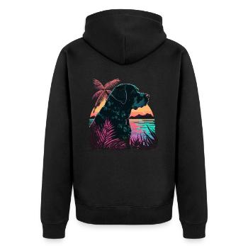 Schwarzer Labrador Retriever am Strand - Unisex Premium Bio Zip Hoodie - Schwarz - Hinten - Nico (187cm)