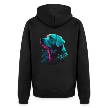 Weißes glänzendes Haar Labrador Retriever Vaporwave - Unisex Premium Bio Zip Hoodie - Schwarz - Hinten - Nico (187cm)