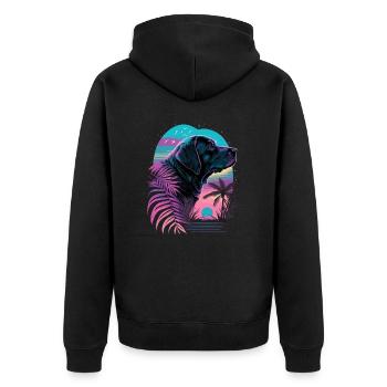 Labrador Retriever liebt Beach Vaporwave - Unisex Premium Bio Zip Hoodie - Schwarz - Hinten - Nico (187cm)