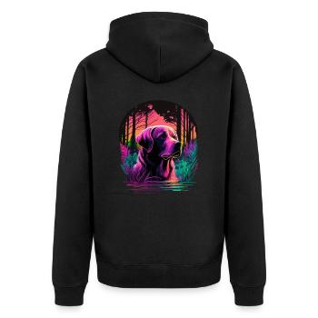 Labrador Retriever allein im Wald - Unisex Premium Bio Zip Hoodie - Schwarz - Hinten - Nico (187cm)