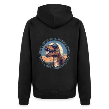 Witziges Papa Papasaurus Dino Dinosaurier Geschenk - Unisex Premium Bio Zip Hoodie - Schwarz - Hinten - Nico (187cm)