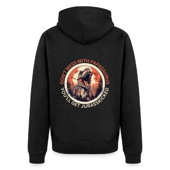 Witziges Papa Papasaurus Dino Dinosaurier Geschenk - Unisex Premium Bio Zip Hoodie - Schwarz - Hinten - Nico (187cm)