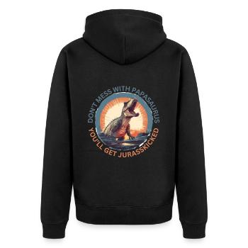 Witziges Papa Papasaurus Dino Dinosaurier Geschenk - Unisex Premium Bio Zip Hoodie - Schwarz - Hinten - Nico (187cm)