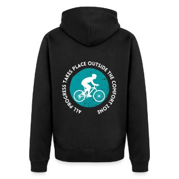MTB Rennrad Fahrrad Radfahrer Komfortzone verlasse - Unisex Premium Bio Zip Hoodie - Schwarz - Hinten - Nico (187cm)
