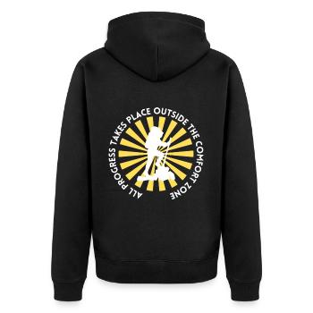 Hiking progress outside the comfort zone - Unisex Premium Organic Zip Hoodie - black - Back - Nico (187cm)