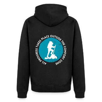 Wandern fortschritt außerhalb der Komfortzone - Unisex Premium Bio Zip Hoodie - Schwarz - Hinten - Nico (187cm)