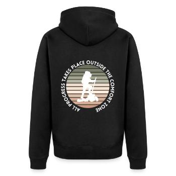 Wandern fortschritt außerhalb der Komfortzone - Unisex Premium Bio Zip Hoodie - Schwarz - Hinten - Nico (187cm)