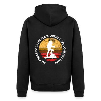 Wandern fortschritt außerhalb der Komfortzone - Unisex Premium Bio Zip Hoodie - Schwarz - Hinten - Nico (187cm)