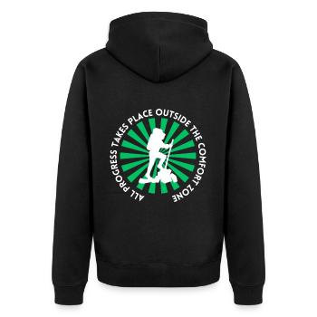 Wandern fortschritt außerhalb der Komfortzone - Unisex Premium Bio Zip Hoodie - Schwarz - Hinten - Nico (187cm)