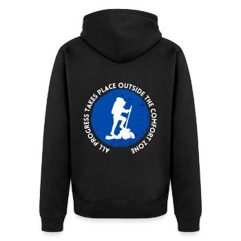Wandern fortschritt außerhalb der Komfortzone - Unisex Premium Bio Zip Hoodie - Schwarz - Hinten - Nico (187cm)