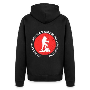Wandern fortschritt außerhalb der Komfortzone - Unisex Premium Bio Zip Hoodie - Schwarz - Hinten - Nico (187cm)