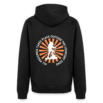 Wandern fortschritt außerhalb der Komfortzone - Unisex Premium Bio Zip Hoodie - Schwarz - Hinten - Nico (187cm)