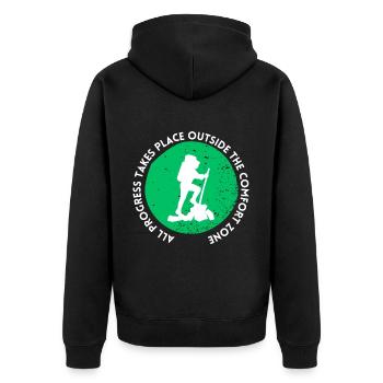 Hiking progress outside the comfort zone - Unisex Premium Organic Zip Hoodie - black - Back - Nico (187cm)