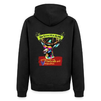 Klar komm ich in die Hölle - Unisex Premium Bio Zip Hoodie - Schwarz - Hinten - Nico (187cm)