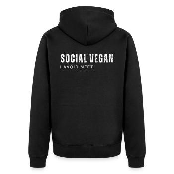 Social Vegan. I Avoid Meet. Introvertiert Spruch - Unisex Premium Bio Zip Hoodie - Schwarz - Hinten - Nico (187cm)