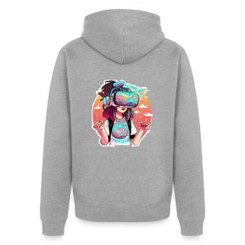 Holographische VR - Unisex Premium Bio Zip Hoodie - Grau meliert - Hinten - Nico (187cm)