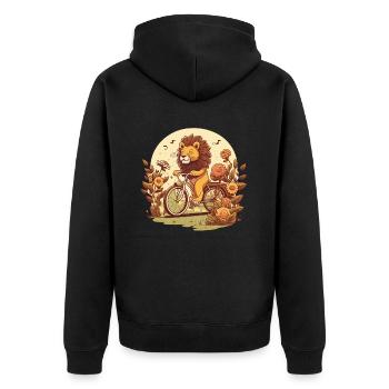 Löwe auf dem Fahrrad - Unisex Premium Bio Zip Hoodie - Schwarz - Hinten - Nico (187cm)