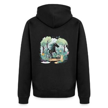 Einhorn auf dem Fahrrad - Unisex Premium Bio Zip Hoodie - Schwarz - Hinten - Nico (187cm)