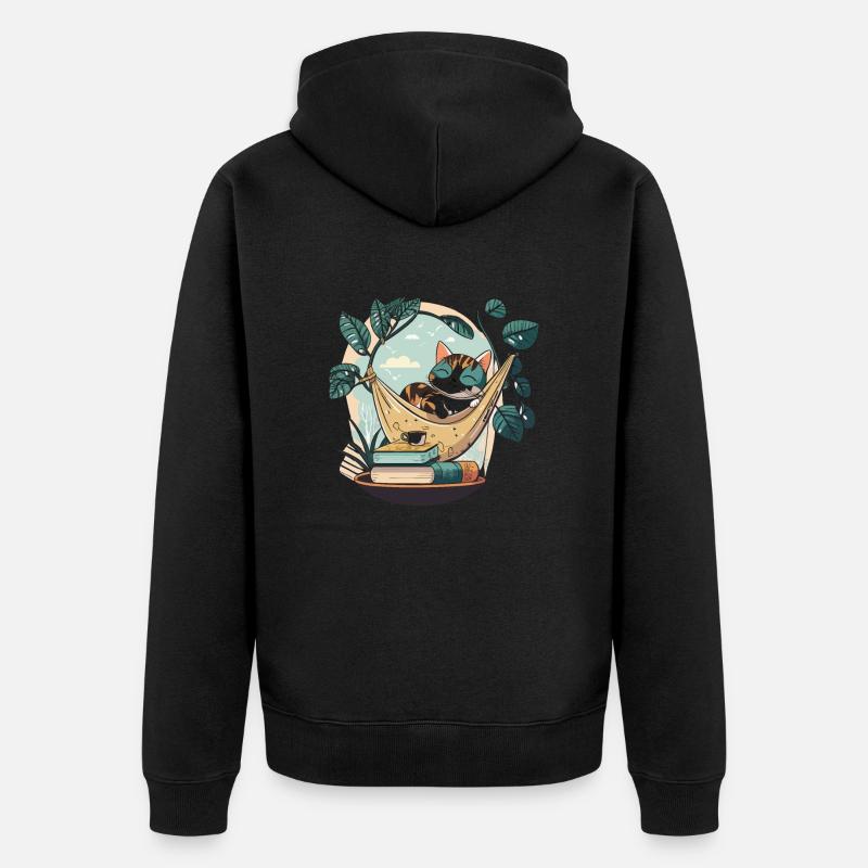 Katzenbuch-Liebhaber - Unisex Premium Bio Zip Hoodie - Schwarz