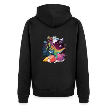 Interstellarer Dino - Unisex Premium Bio Zip Hoodie - Schwarz - Hinten - Nico (187cm)