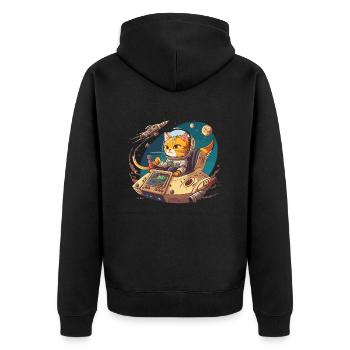 Space Cat Captain - Unisex Premium Organic Zip Hoodie - black - Back - Nico (187cm)