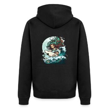Surfende Sirene - Unisex Premium Bio Zip Hoodie - Schwarz - Hinten - Nico (187cm)