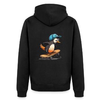 Schlittschuhlaufender Pinguin - Unisex Premium Bio Zip Hoodie - Schwarz - Hinten - Nico (187cm)