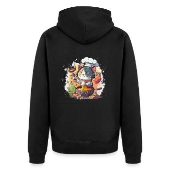 Gourmet-Katze - Unisex Premium Bio Zip Hoodie - Schwarz - Hinten - Nico (187cm)